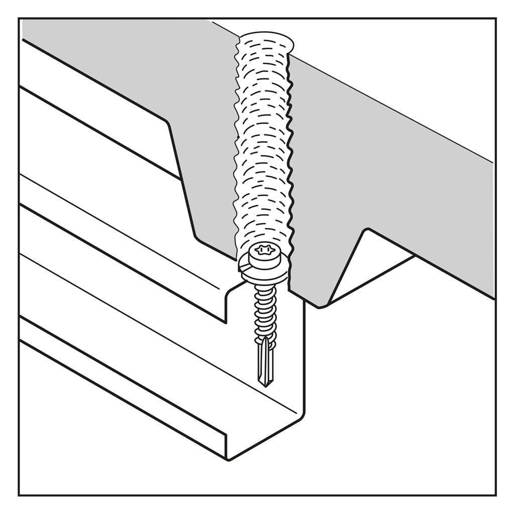 Self coring stainless steel fastener for overlaps of single ply insulated roof panels - SXP2-HT-5,5